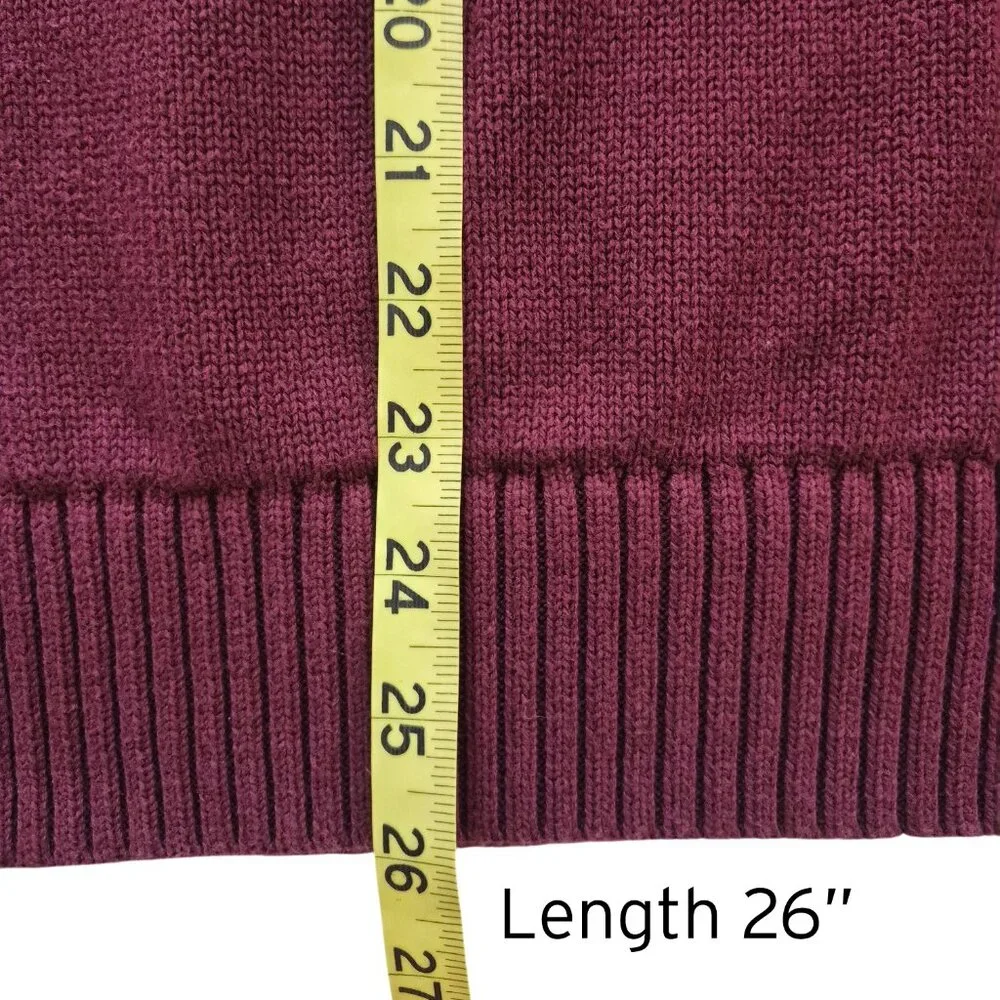 St. John's Bay Quarter Zip 100% Cotton Heavy Knit Sweater Maroon Red Size XL